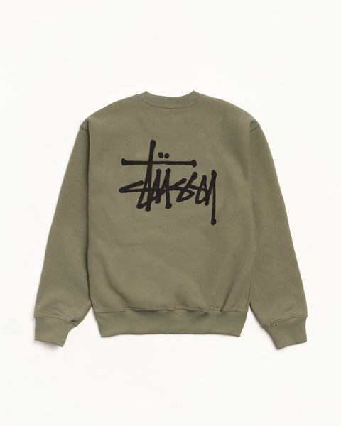 Basic Stussy Crew Mens Long Sleeve In Olive