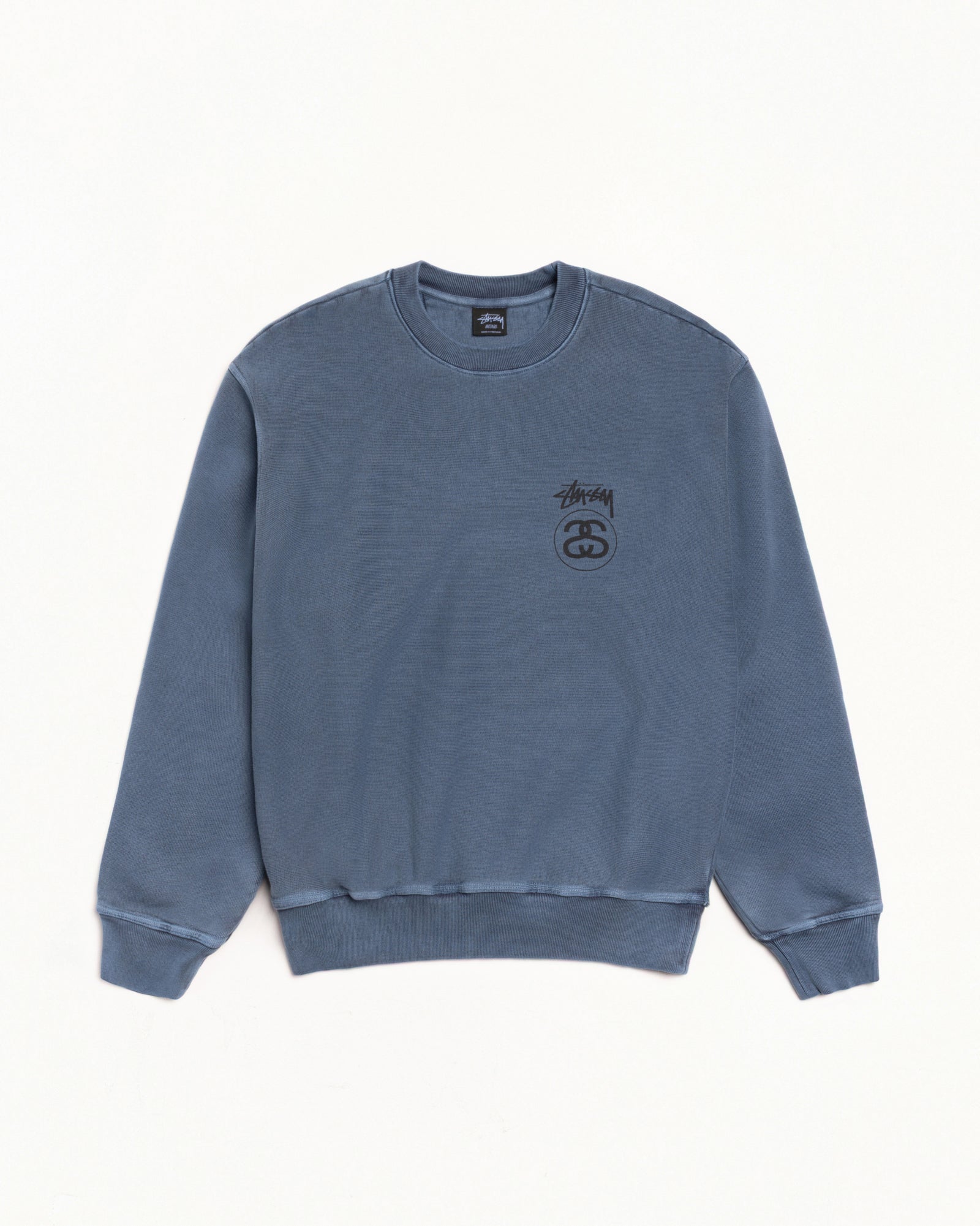 Stock Link Pig. Dyed Crew Mens Long Sleeve In Navy