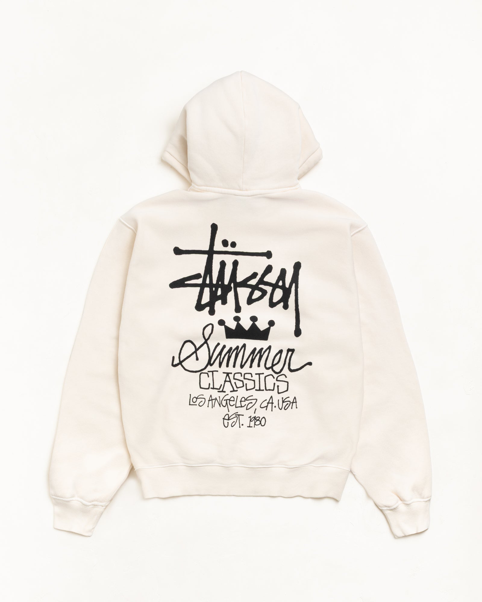 Bone Garment Dyed Hoodie With Large Back Graphic, Unisex Long Sleeve
