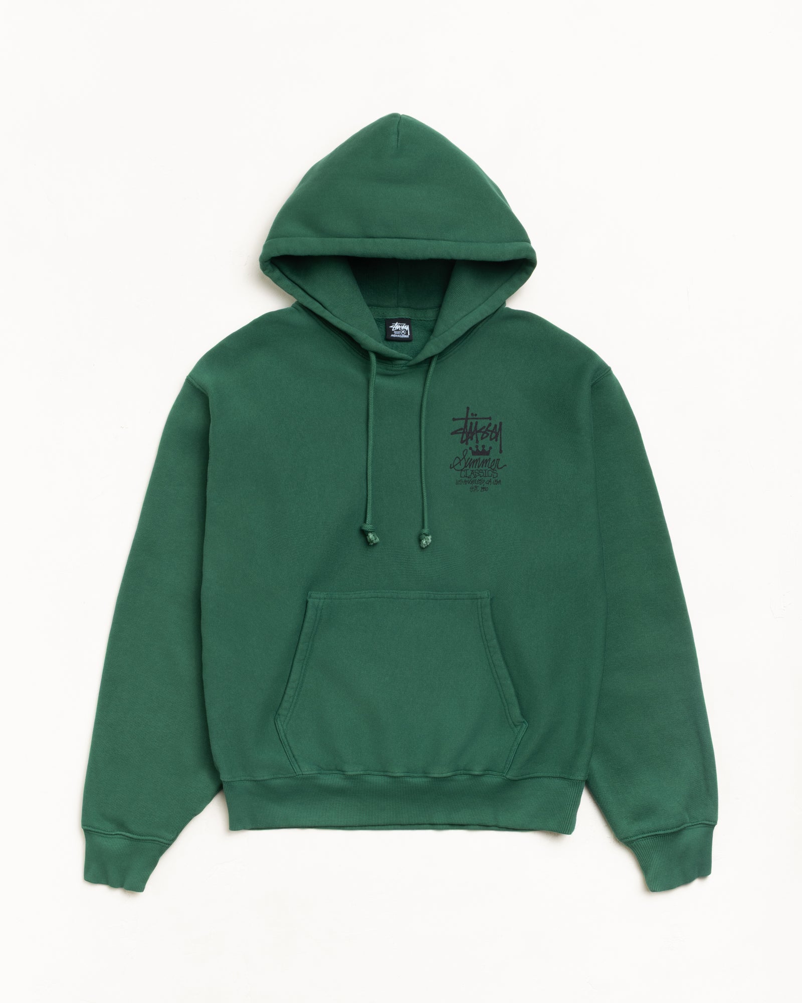 Garment Dyed Unisex Hoodie Long Sleeve In Pine Green Fleece