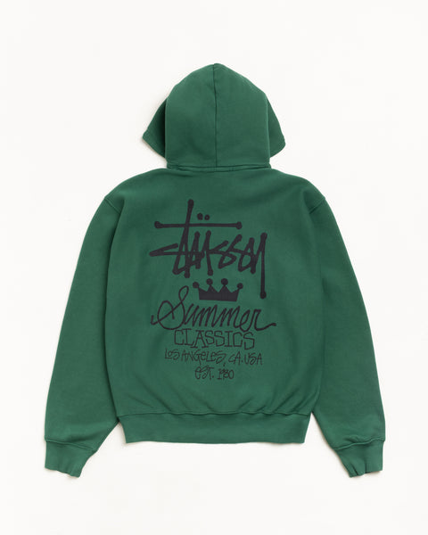 Garment Dyed Unisex Hoodie Long Sleeve In Pine Green Fleece With Back Graphic