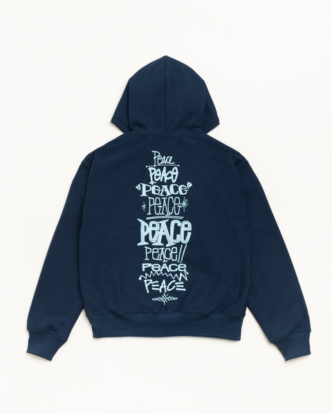Peace Increased Zip Hood Unisex Long Sleeve In Navy