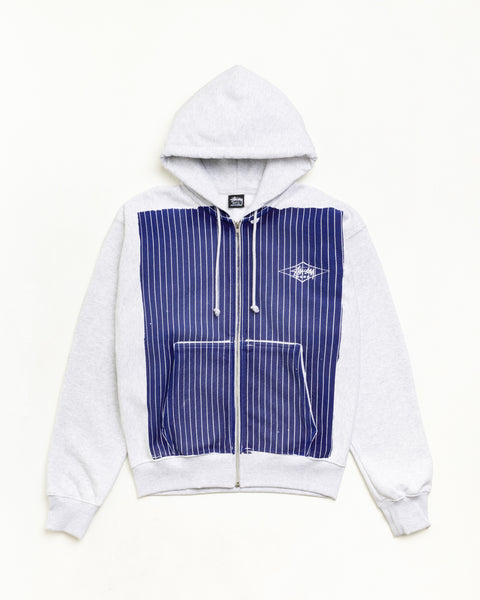 Plaid Zip Hood Unisex Long Sleeve In Ash Heather/blue