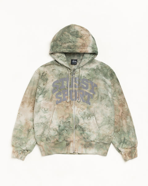 Camo Block Sport Zip Hood Unisex Long Sleeve In Sage Camo