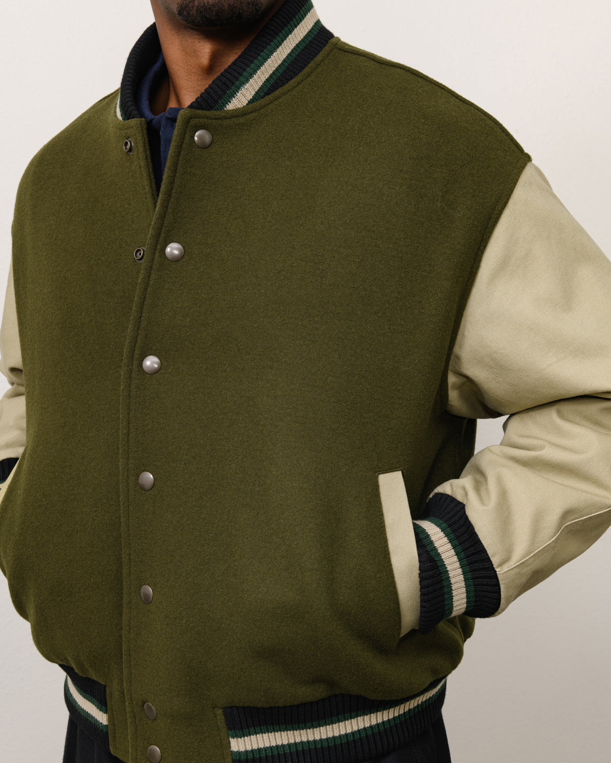 Stussy Tears Varsity Jacket Unisex Long Sleeve In Green