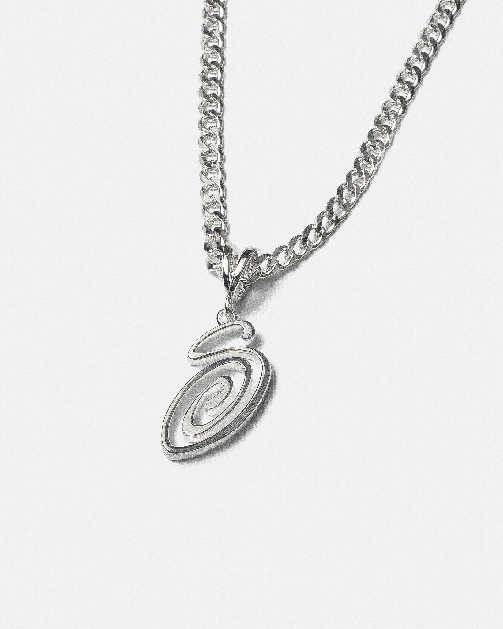 STUSSY SILVER CUBAN LINK SWIRLY S CHAIN SILVERY ACCESSORY