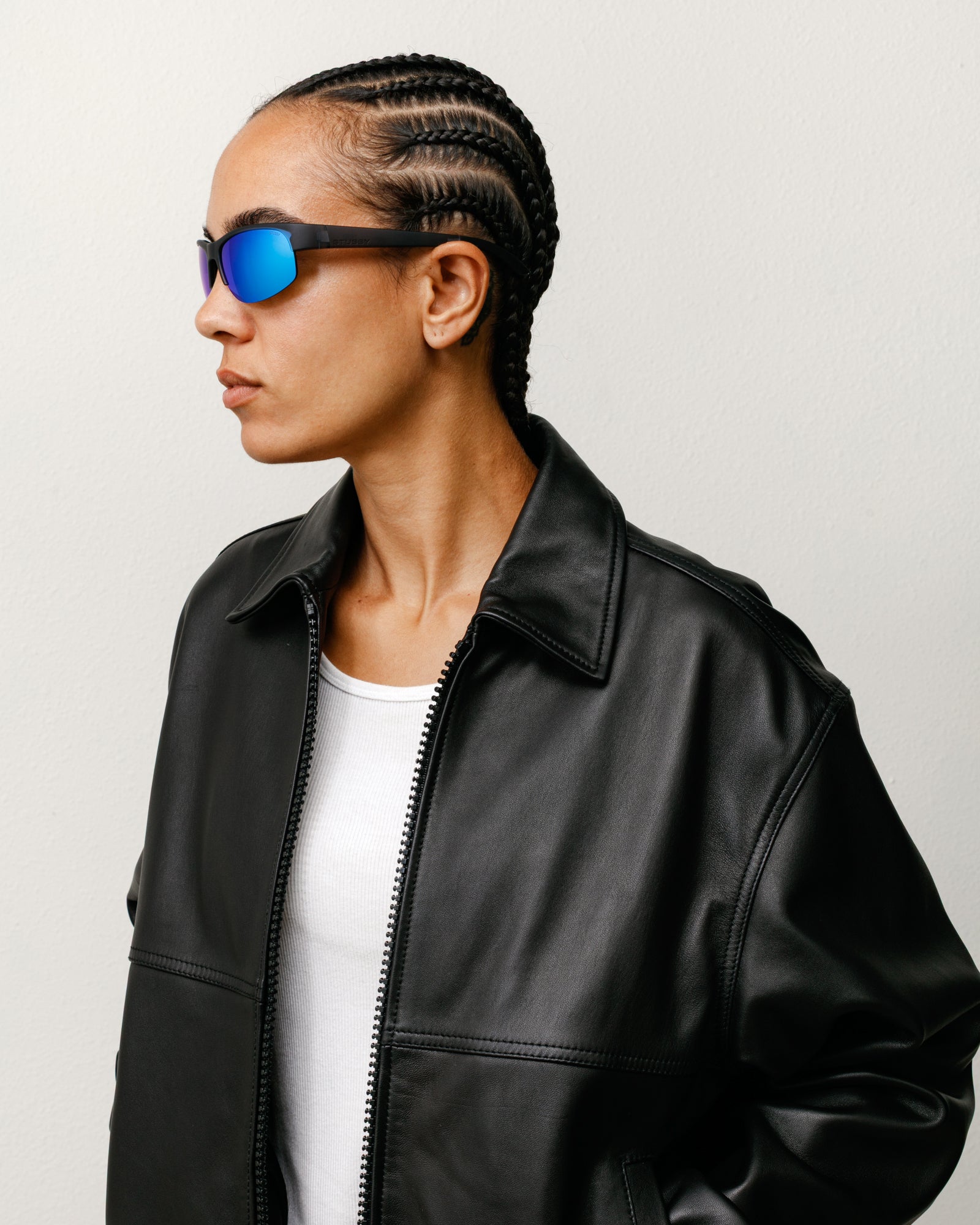 Hiro Sunglasses – Frost Black/Blue Mirror Lens | Eyegear | Stüssy UK