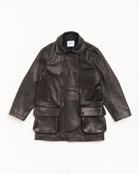 Leather Fireman Jacket Unisex Long Sleeve In Black
