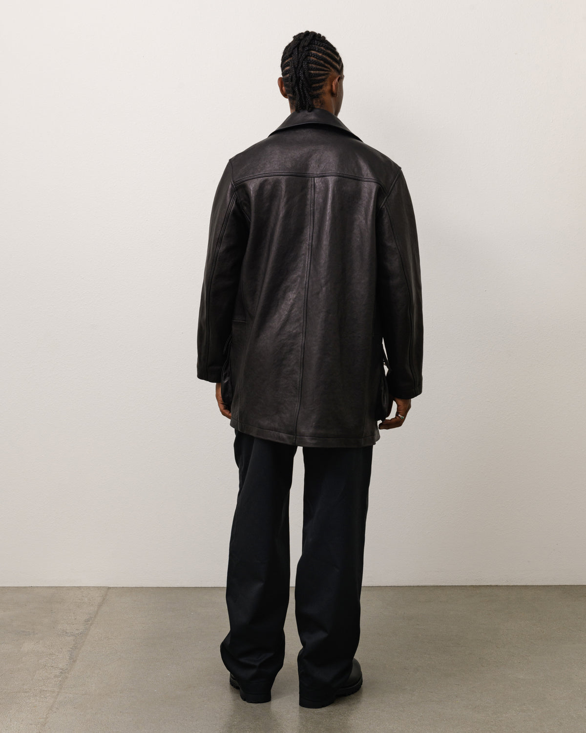 Leather Fireman Jacket Unisex Long Sleeve In Black