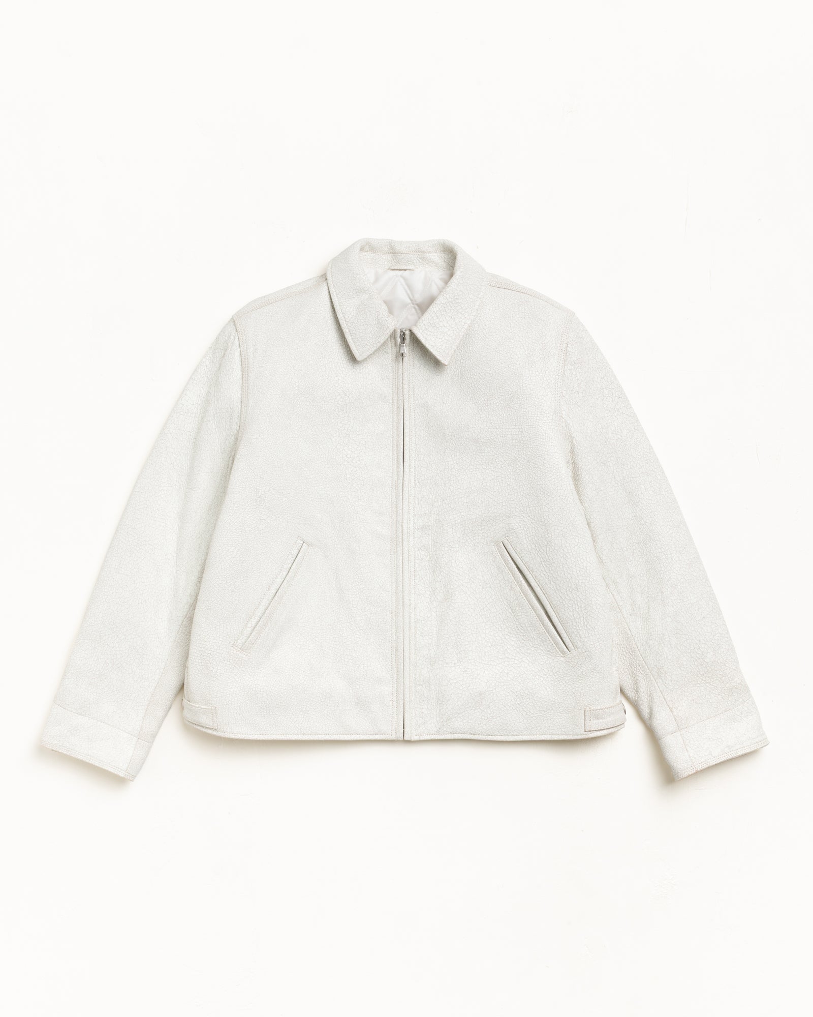 Garage Jacket Cracked Leather Mens Long Sleeve In White Crack | hero:main:collection:new-arrivals,shirts,tops-shirts,all,tees,outerwear,denim,knits,accessories,sunglasses,hoodies,sweats,mens-hoodies-sweatshirts,shorts,pants,bottoms