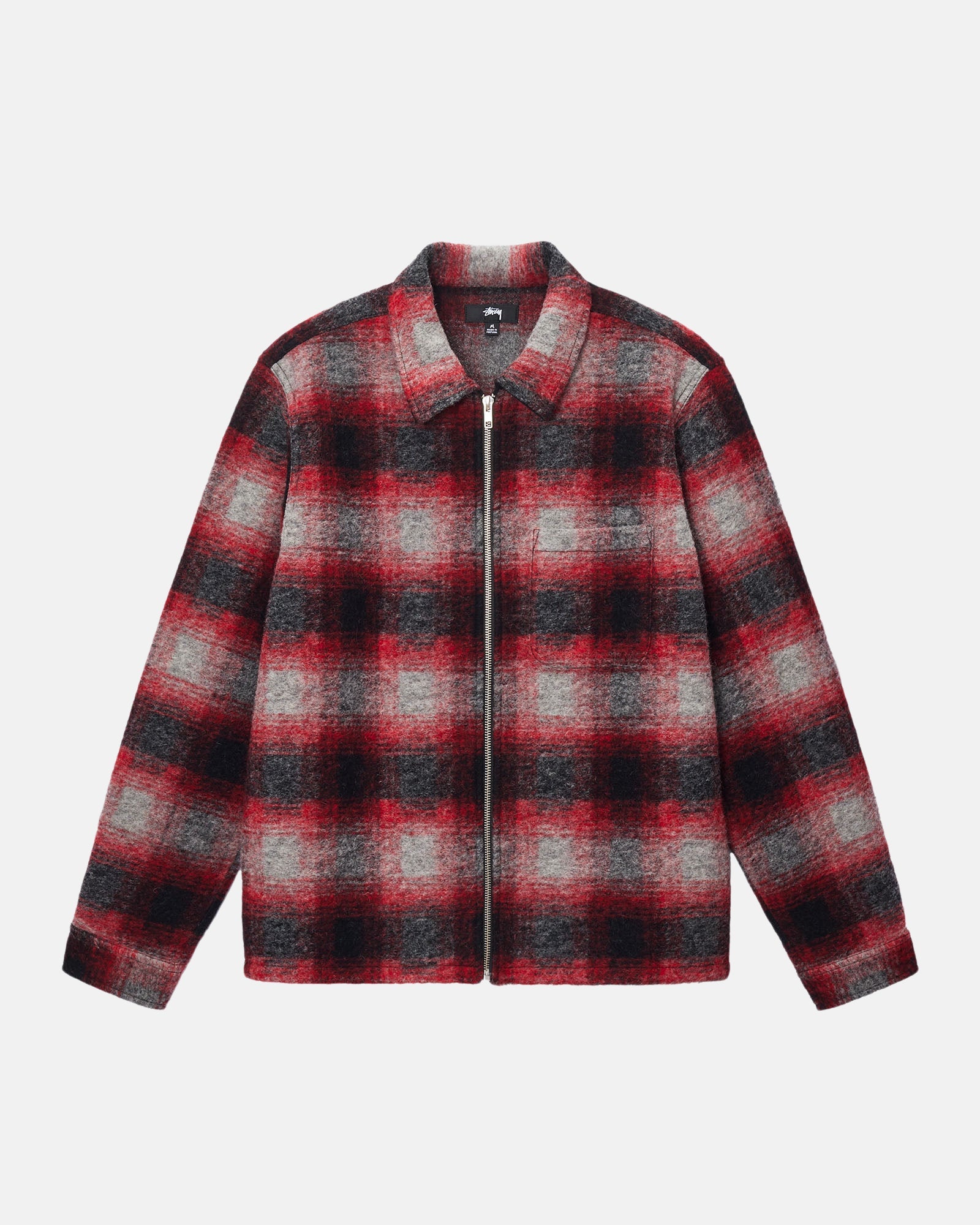 Brushed Wool Plaid Zip Shirt - Unisex Tops & Shirts | Stüssy