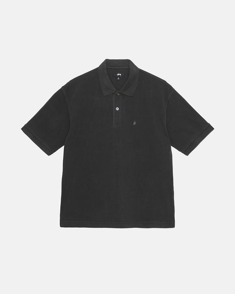 PIGMENT DYED PIQUE POLO BLACK TOPS