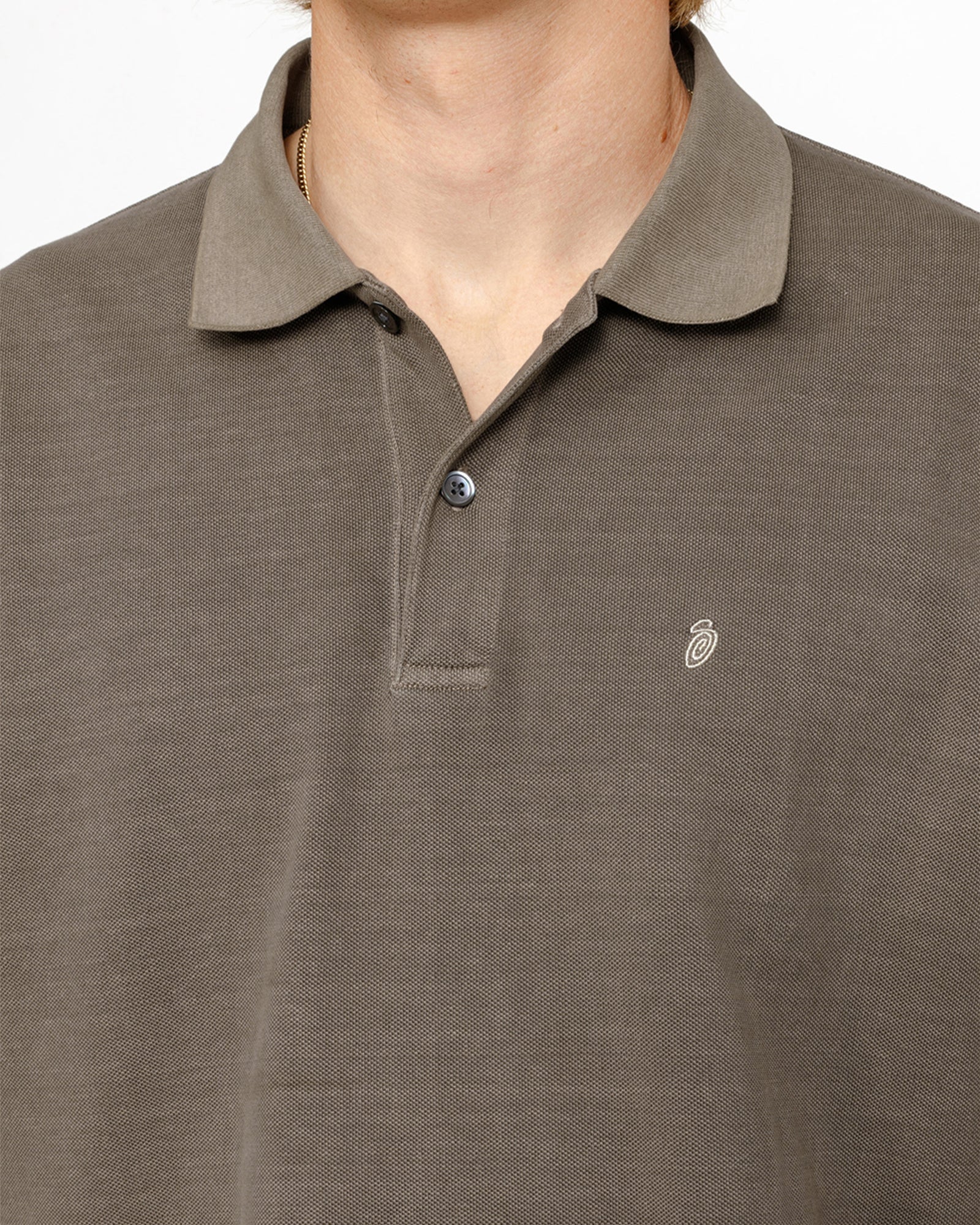 PIGMENT DYED PIQUE POLO TAUPE TOPS