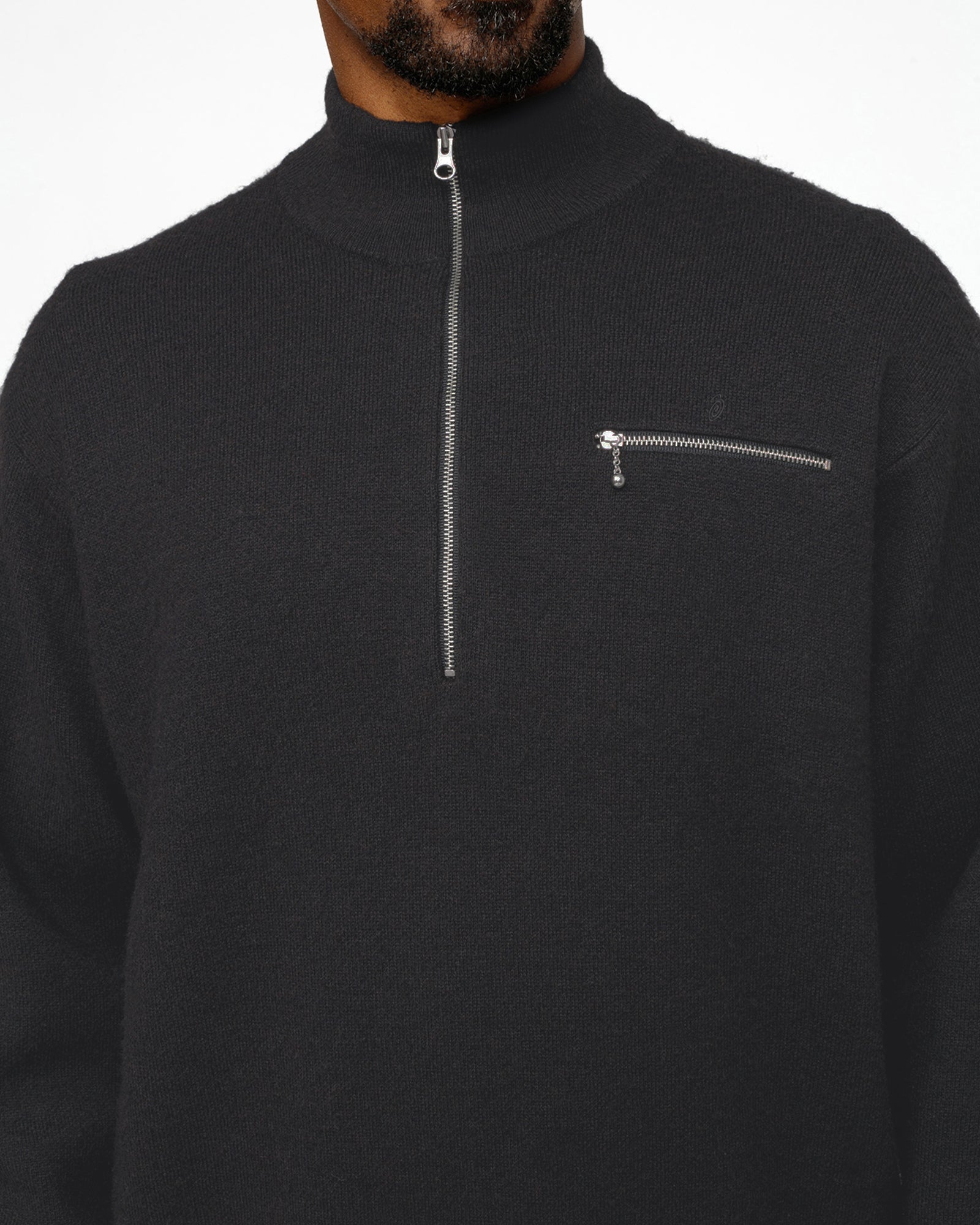 Half Zip Mock Neck Sweater in black – Stüssy UK