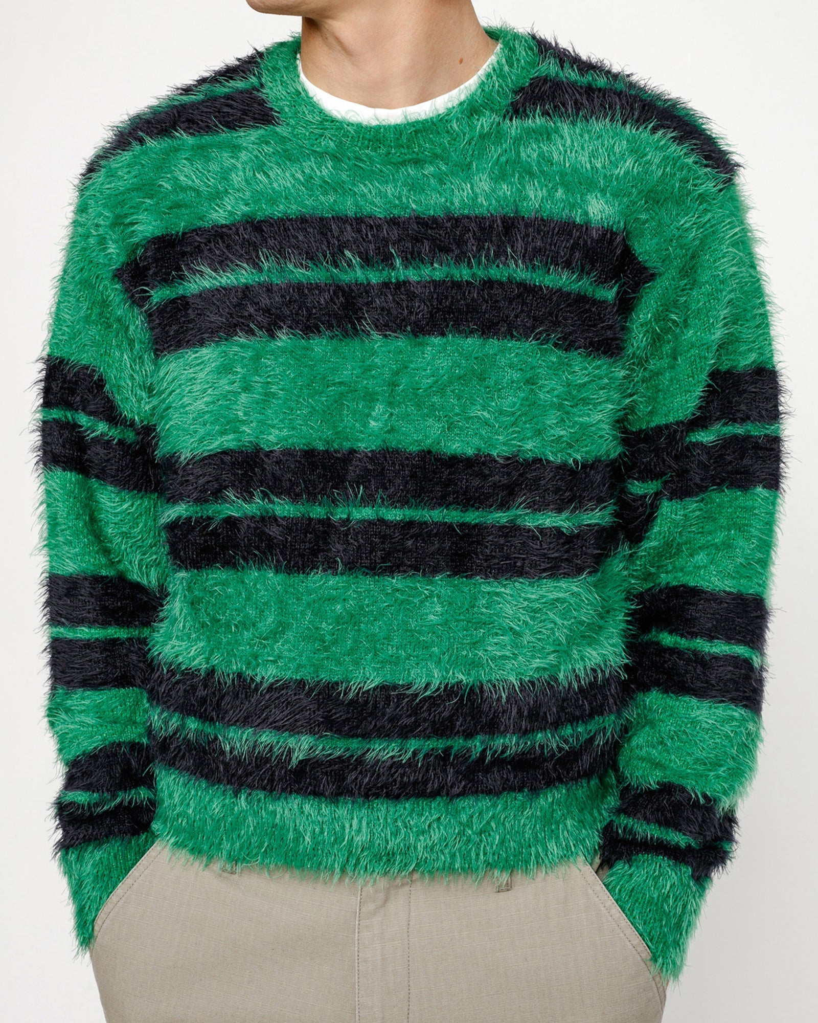 Stussy green discount stripped sweater